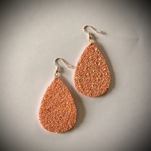 Rose Gold Glitter Leatherette Teardrop Earrings